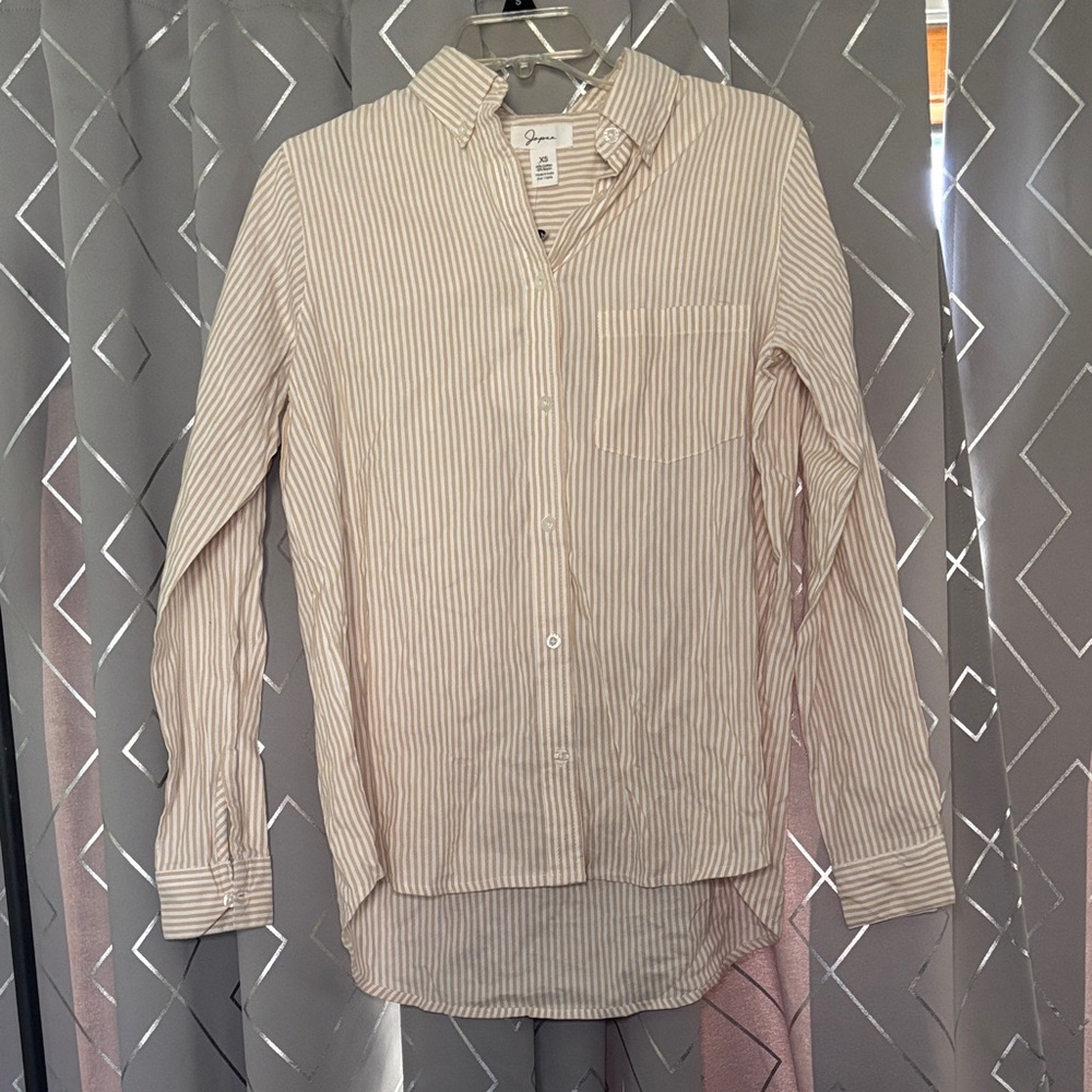 Japna Oversized Beige Striped Shirt button down